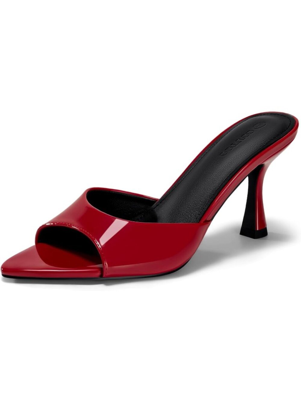 Women's Red Heeled Mules Pointed Peep Toe High Heels Slip On Backless Sandals